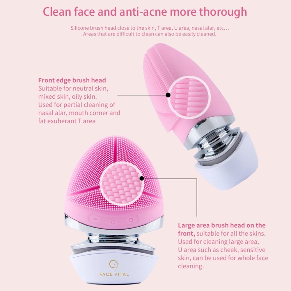 FACE VITAL EMS Brosse faciale en silicone à micro-courant avec fonction thermique